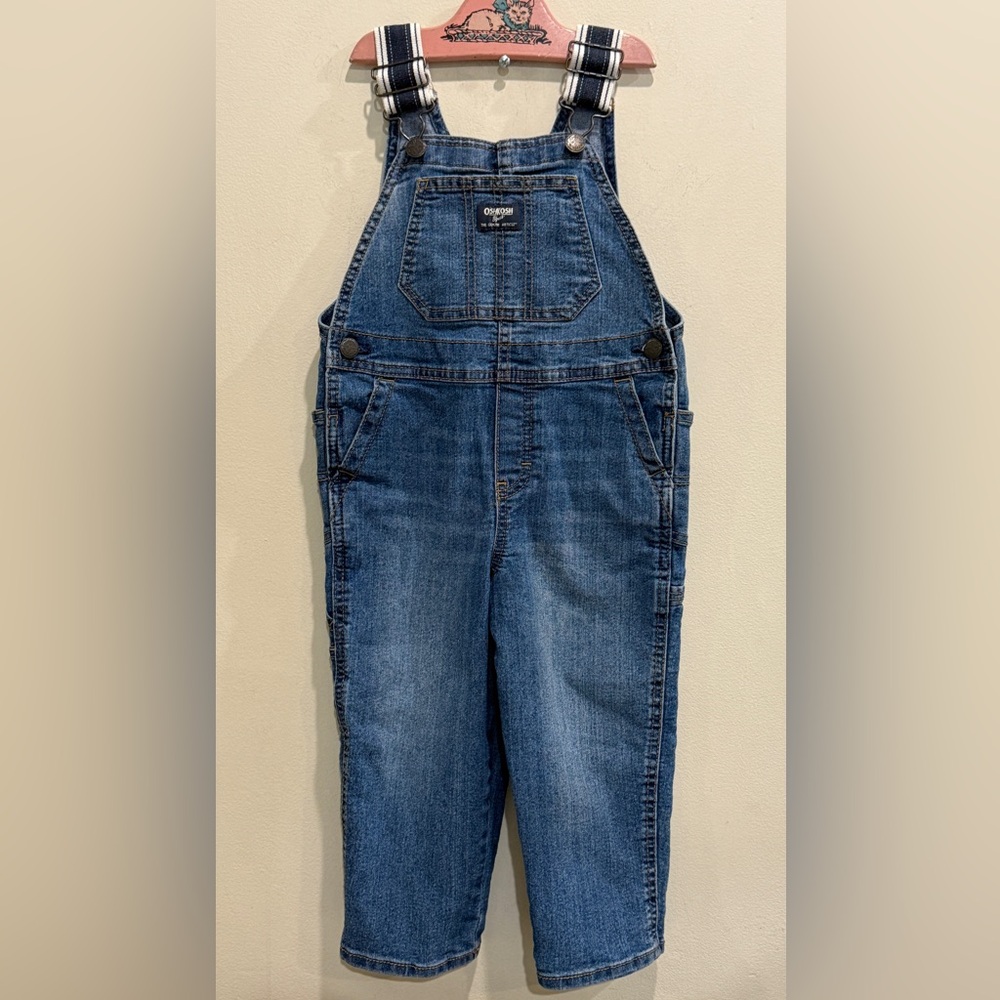 Vintage Osh Kosh Blue Denim Overalls Navy Stripe Adjustable Straps